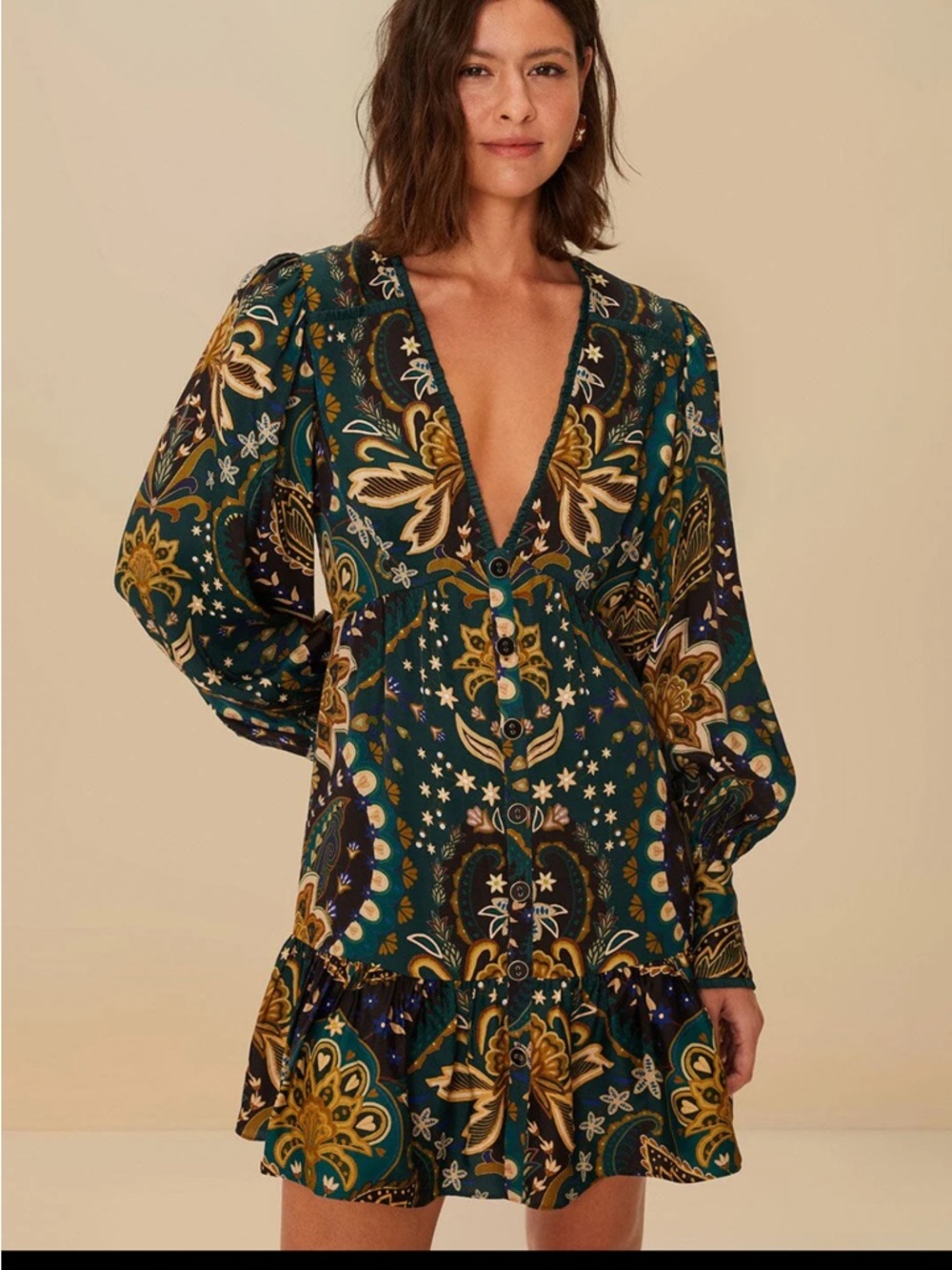 New without tag Farm Rio Black Jaipur Lenzing™ Ecovero™ Viscose Mini Dress